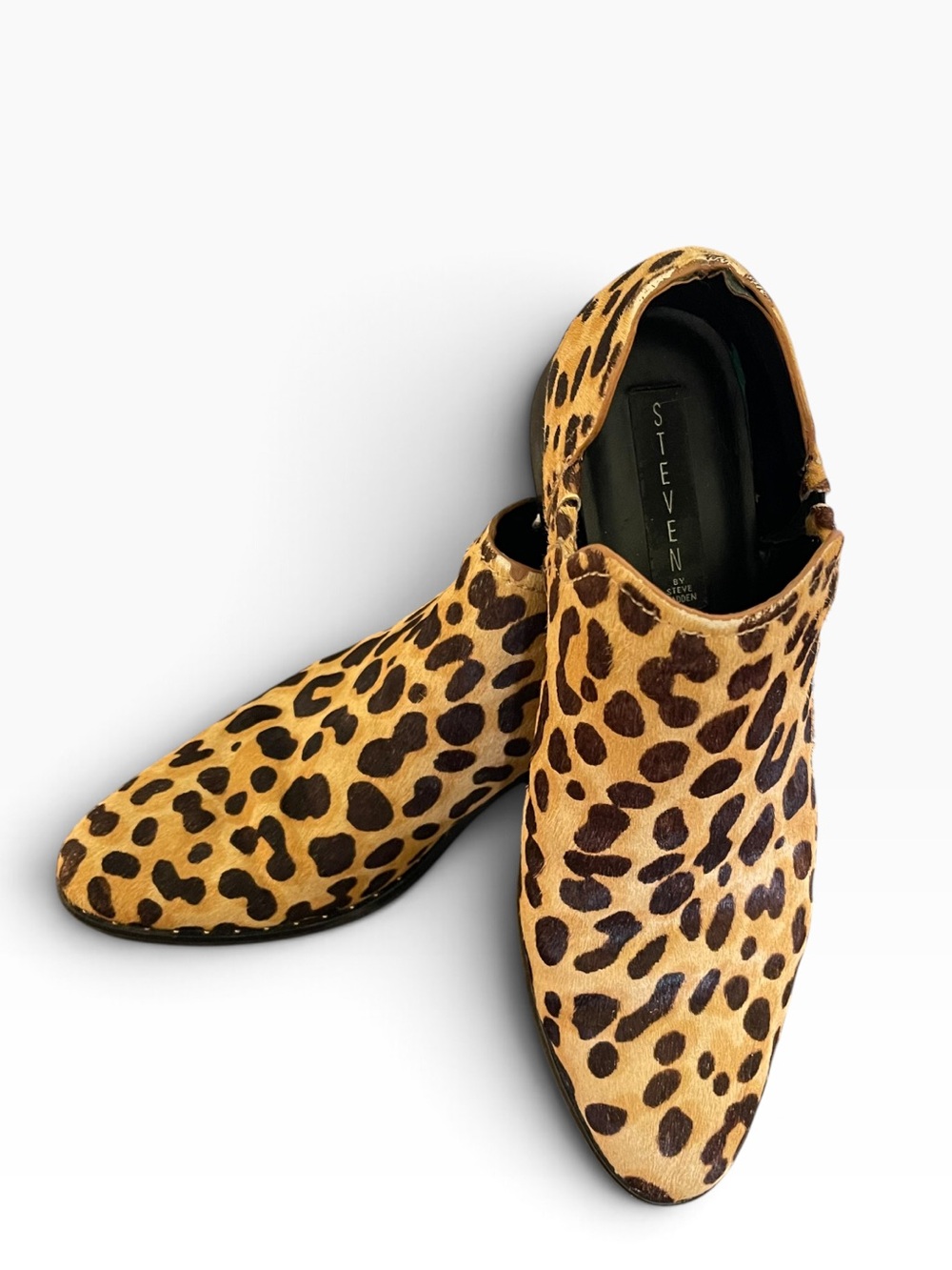 Steven Steve Madden Leopard Cheetah Calf Hair Chomcat Fall Ankle Boots Booties 9